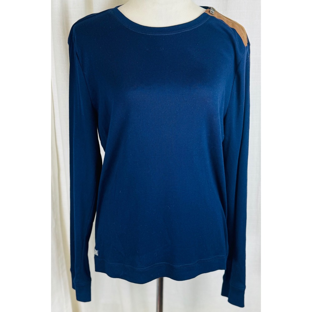 Lauren Ralph Lauren Top Elbow Patches Suede Accent Navy Blue Women XL